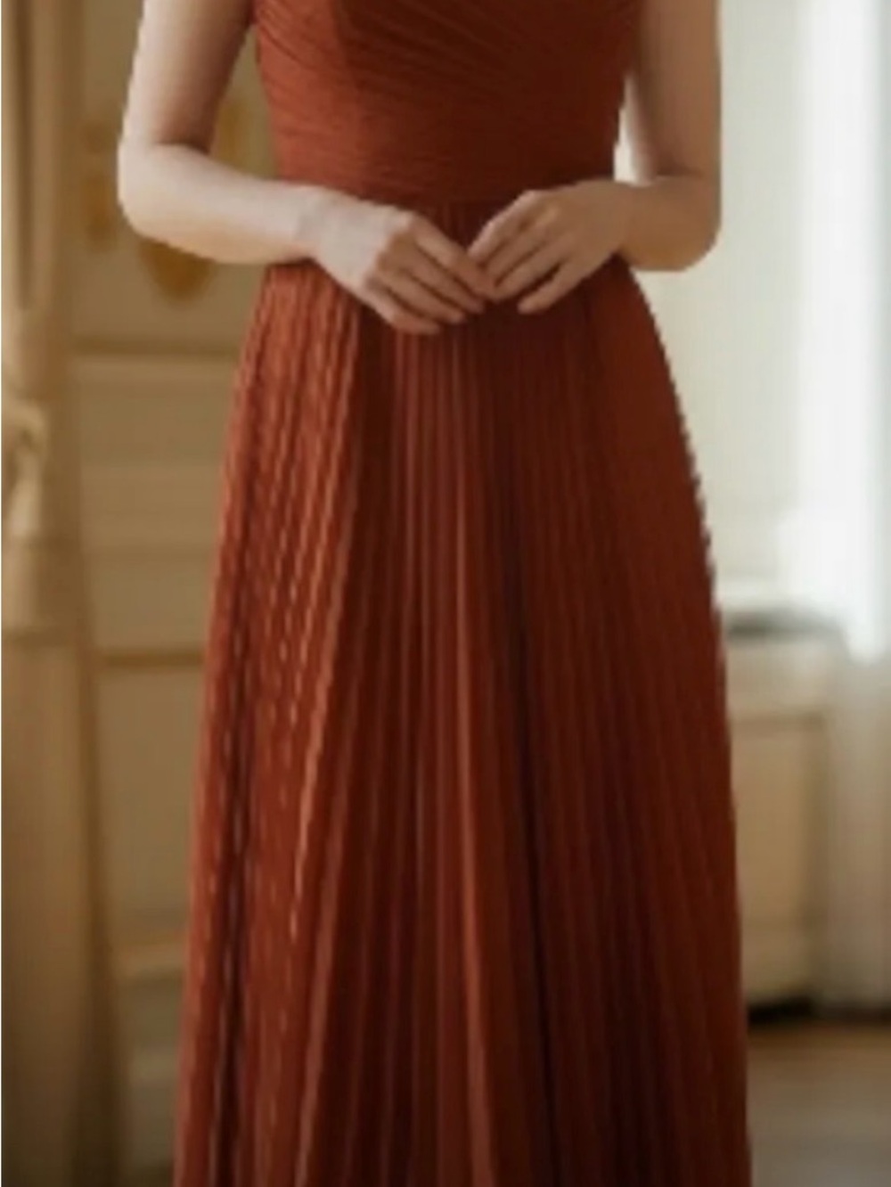 Women's Pleated Maxi Dress in Rust